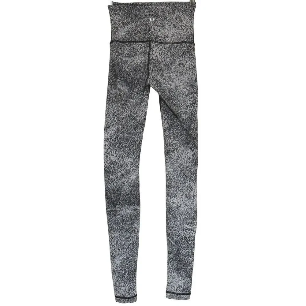 Lululemon Wunder Under Pant Hi-Rise Luon Spray Jacquard White Black Sz 4 Long